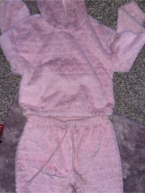 Pink fuzzy Quilted Hoodie & Jogger Pajama Set